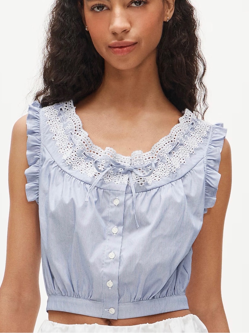 J Crew Embroidered ruffle-trim cropped tank top NWT